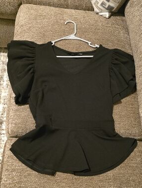 Haute Monde Black Puff Sleeve Peplum Top